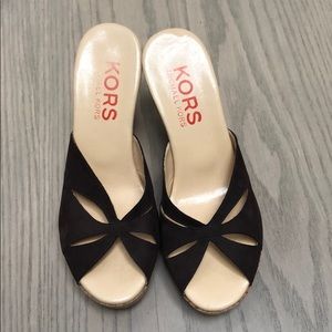 Michael Koran wedge heel sandals. Brown suede